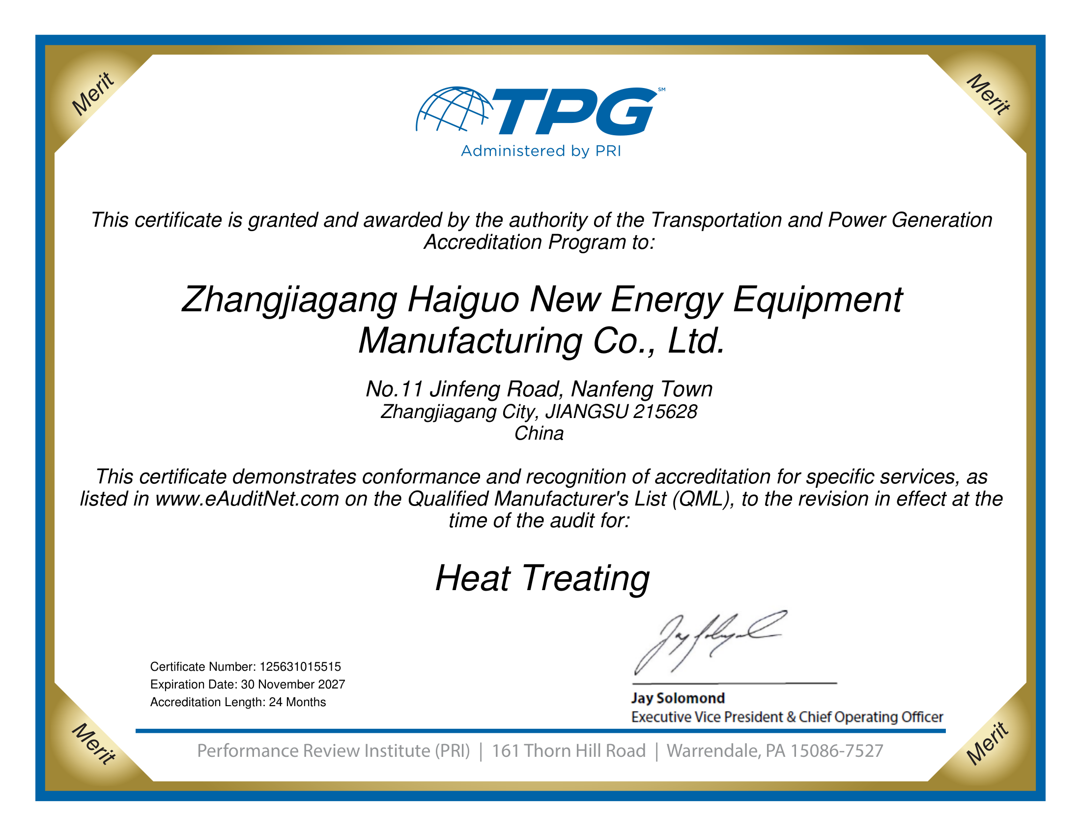 Certificate TPG (Transportation and Power Generation)Heat Treating audit # 1015515(1)(1)_p01.png